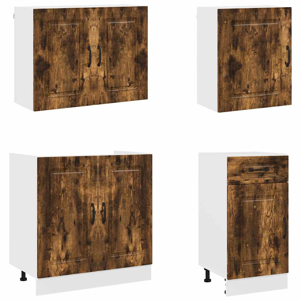 7 Piece Kitchen Cabinet Set "Kalmar" Smoked Oak Engineered Wood