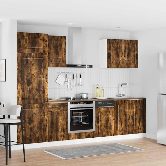 7 Piece Kitchen Cabinet Set "Kalmar" Smoked Oak Engineered Wood