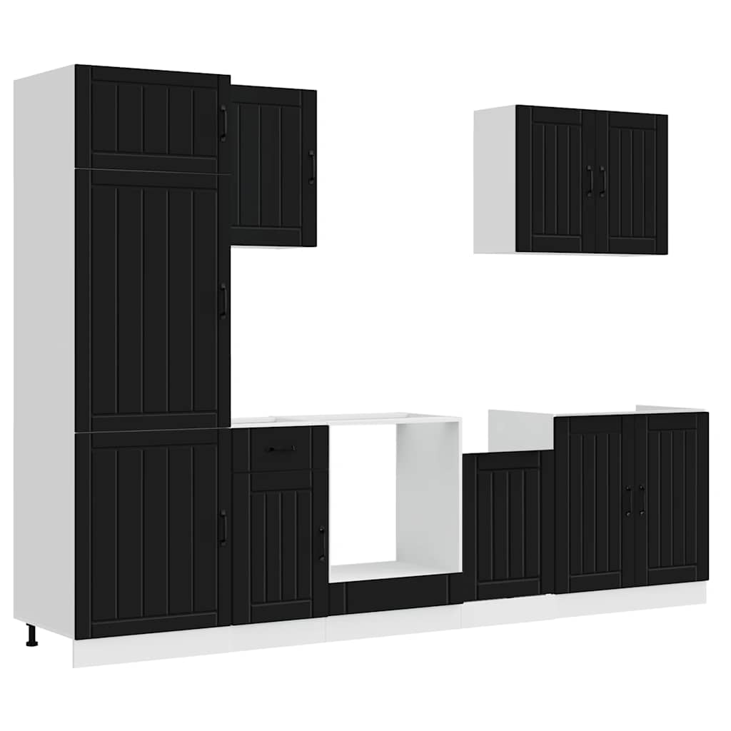 7 Piece Kitchen Cabinet Set "Lucca" Black Engineered Wood