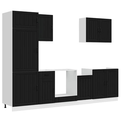 7 Piece Kitchen Cabinet Set "Lucca" Black Engineered Wood