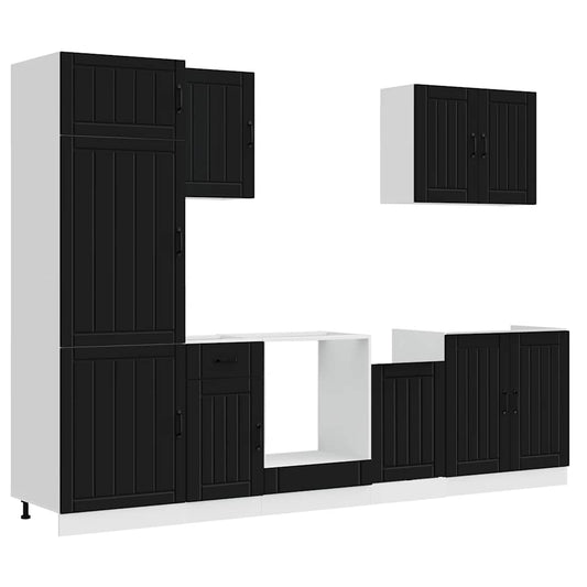 7 Piece Kitchen Cabinet Set "Lucca" Black Engineered Wood