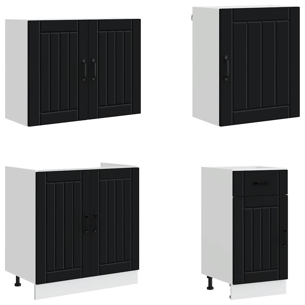 7 Piece Kitchen Cabinet Set "Lucca" Black Engineered Wood