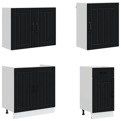 7 Piece Kitchen Cabinet Set "Lucca" Black Engineered Wood
