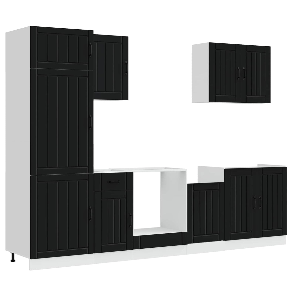 7 Piece Kitchen Cabinet Set "Lucca" Black Engineered Wood