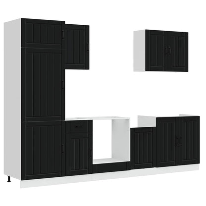7 Piece Kitchen Cabinet Set "Lucca" Black Engineered Wood