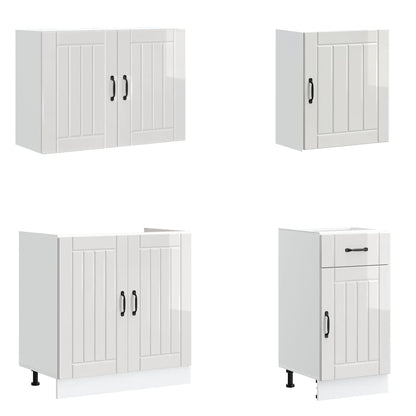 7 Piece Kitchen Cabinet Set Lucca High Gloss White Engineered Wood