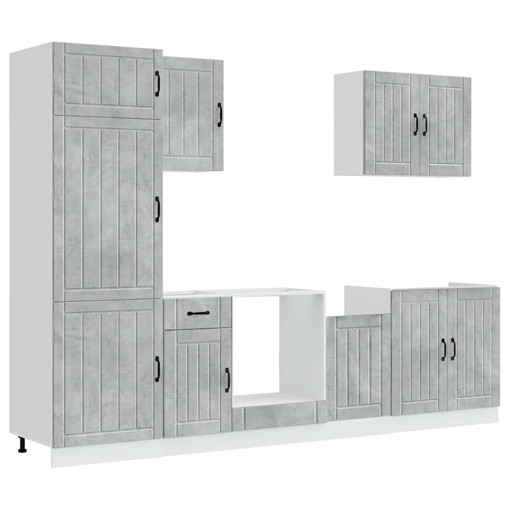 7 Piece Kitchen Cabinet Set "Lucca" Concrete Grey Engineered Wood
