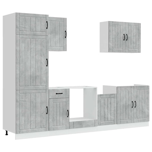 7 Piece Kitchen Cabinet Set "Lucca" Concrete Grey Engineered Wood