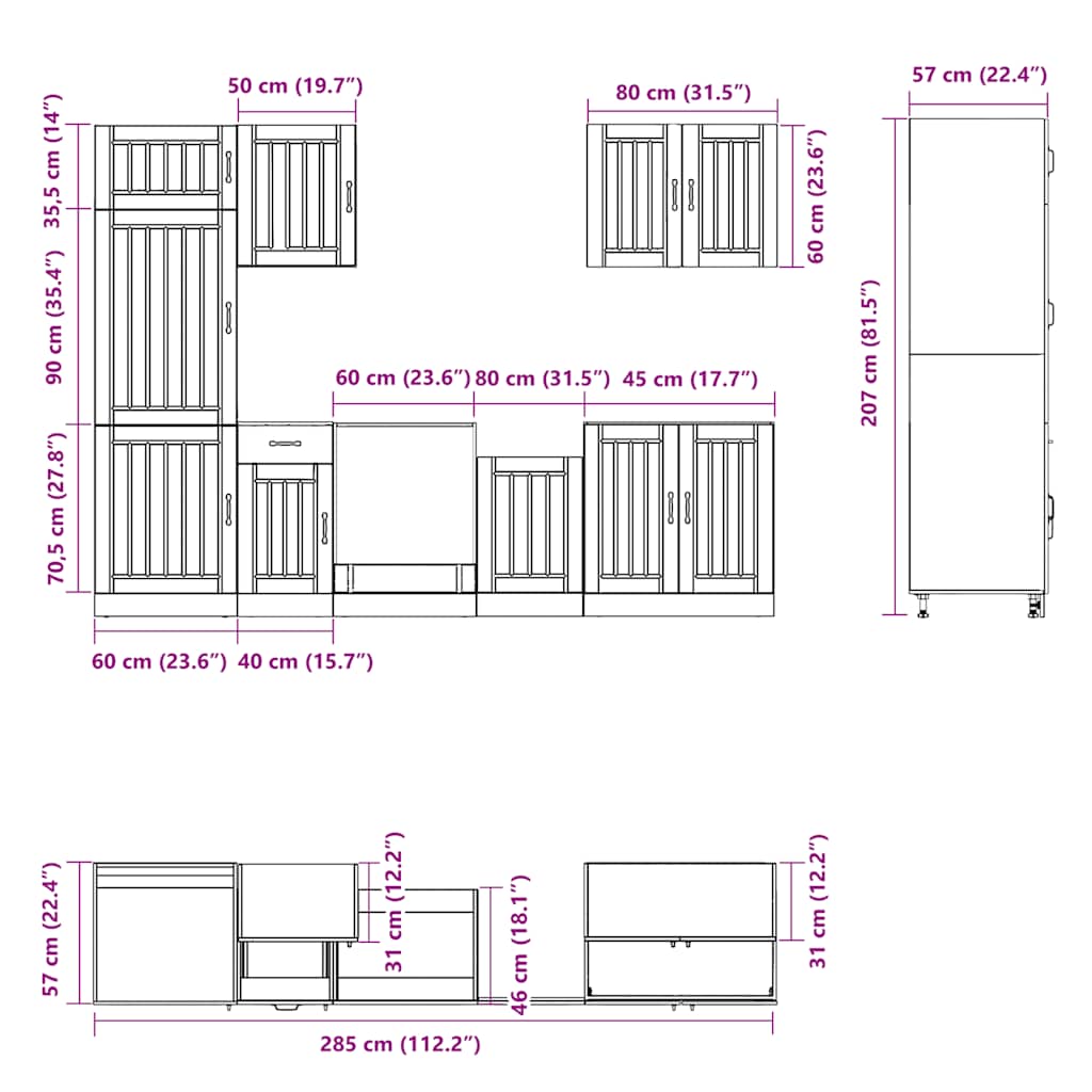 7 Piece Kitchen Cabinet Set Lucca Concrete Grey Engineered Wood