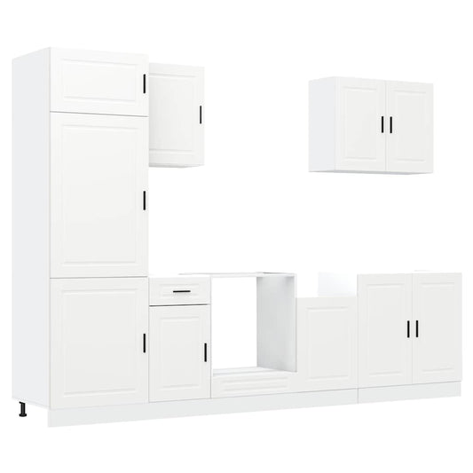 7 Piece Kitchen Cabinet Set Porto White Engineered Wood