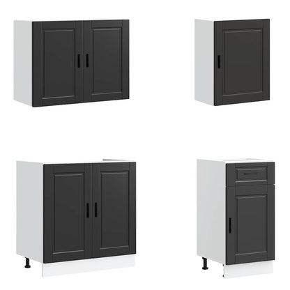 7 Piece Kitchen Cabinet Set Porto Black Engineered Wood