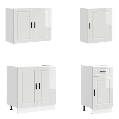 7 Piece Kitchen Cabinet Set Porto High Gloss White Engineered Wood