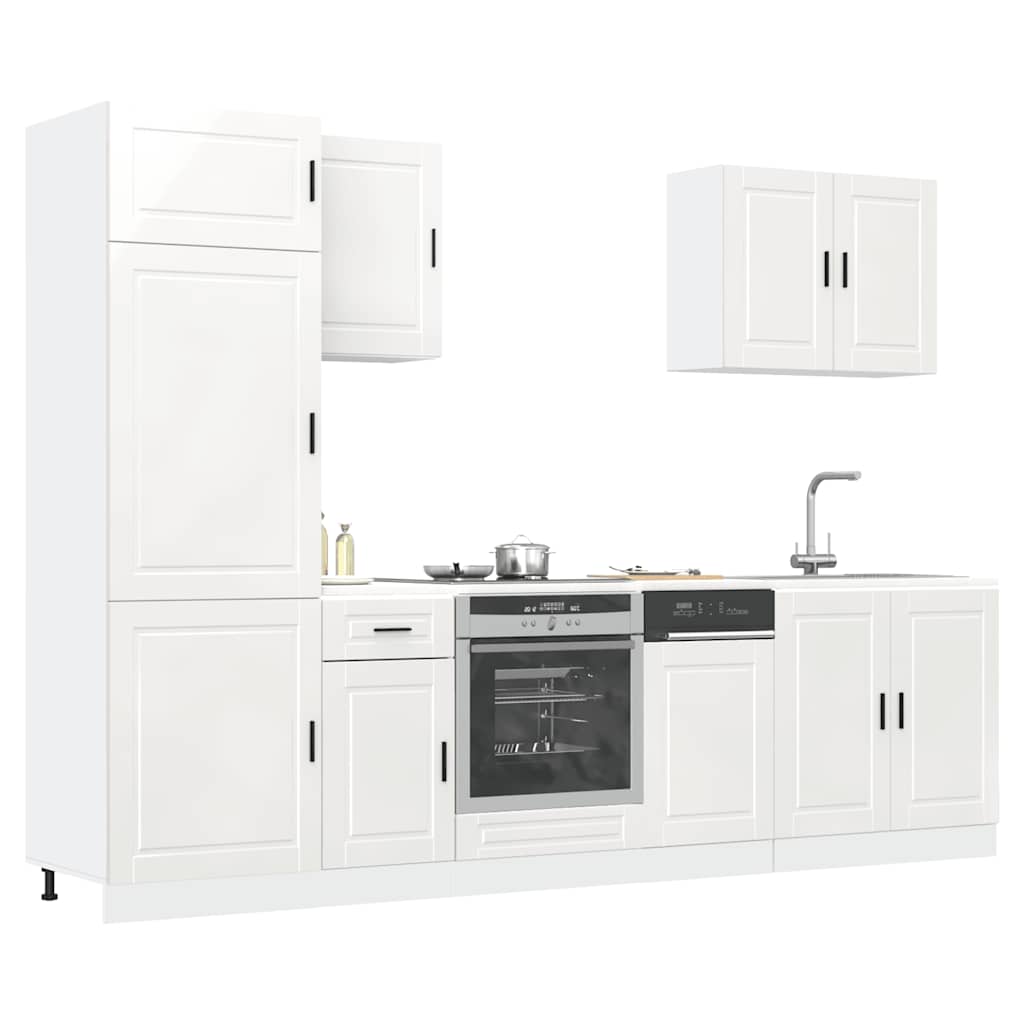 7 Piece Kitchen Cabinet Set Porto High Gloss White Engineered Wood