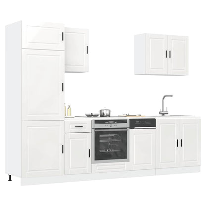 7 Piece Kitchen Cabinet Set Porto High Gloss White Engineered Wood