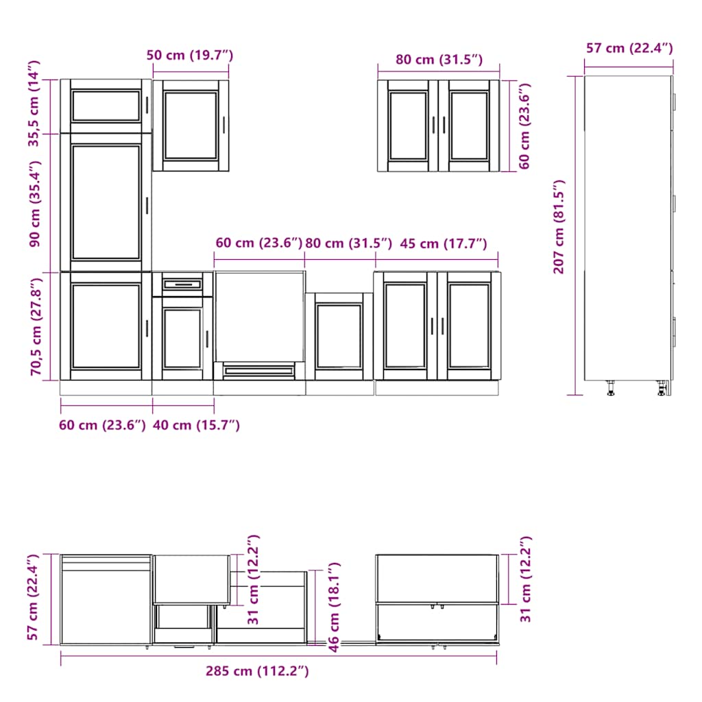7 Piece Kitchen Cabinet Set Porto Old Wood Engineered Wood