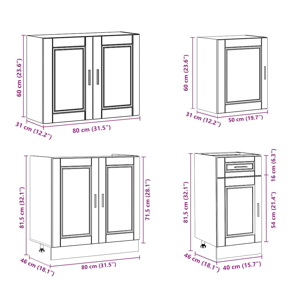 7 Piece Kitchen Cabinet Set Porto Old Wood Engineered Wood
