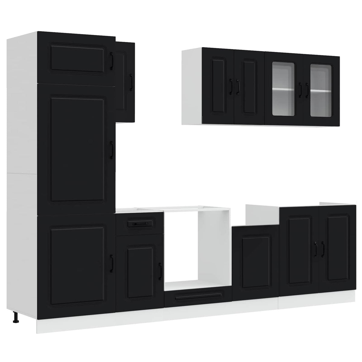 8 Piece Kitchen Cabinet Set "Kalmar" Black Engineered Wood