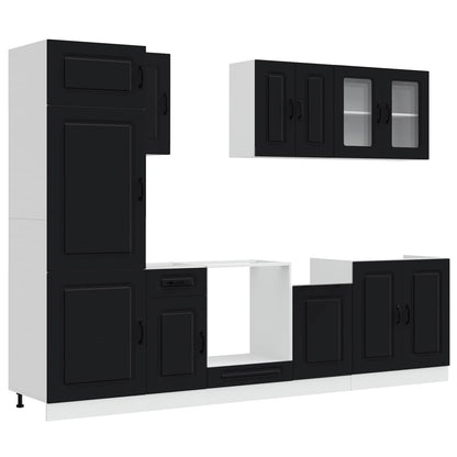 8 Piece Kitchen Cabinet Set "Kalmar" Black Engineered Wood