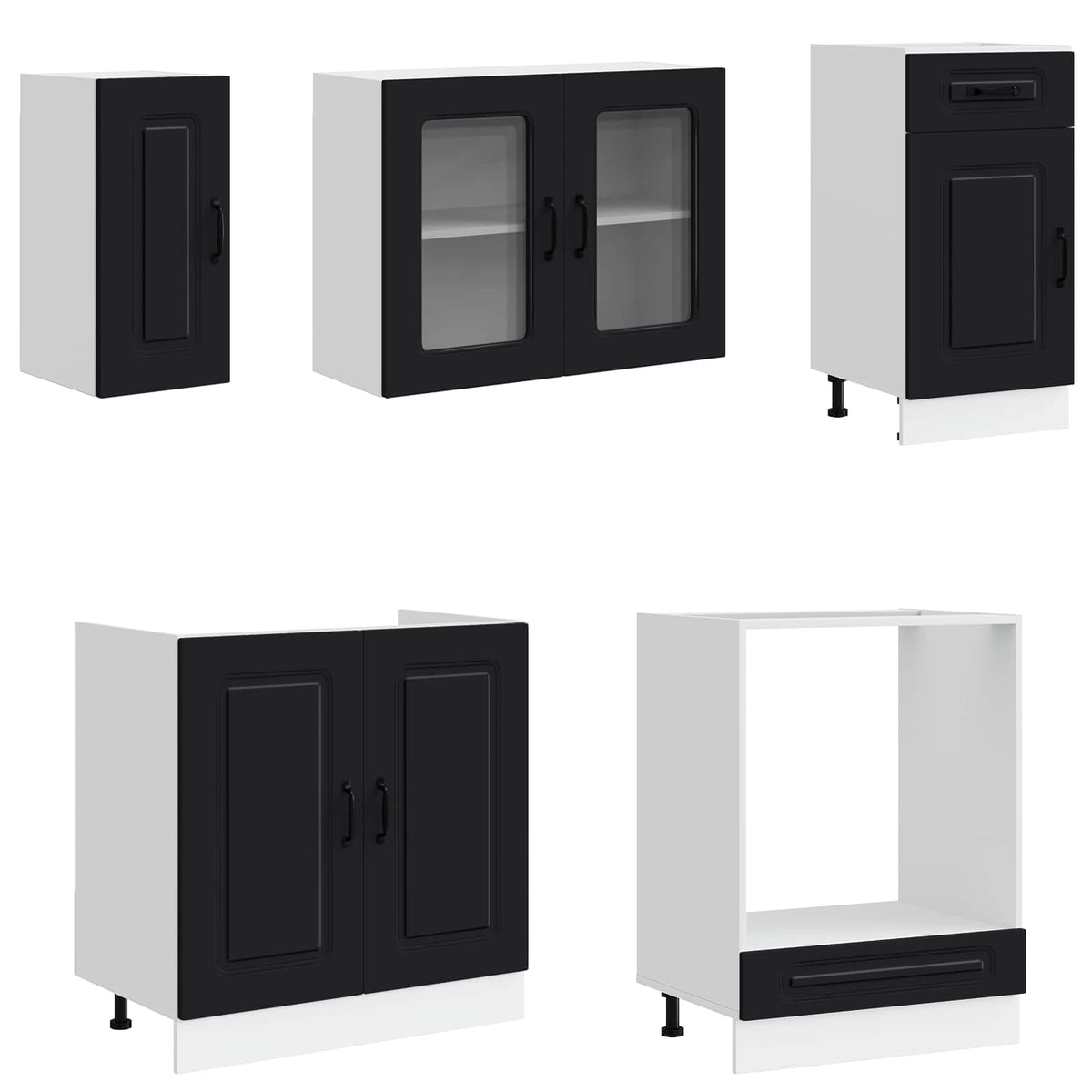 8 Piece Kitchen Cabinet Set "Kalmar" Black Engineered Wood