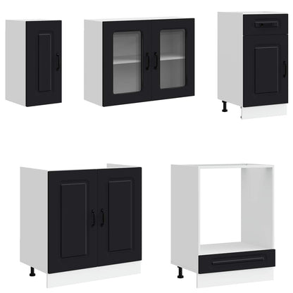 8 Piece Kitchen Cabinet Set "Kalmar" Black Engineered Wood