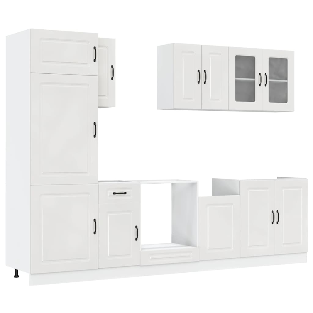 8 Piece Kitchen Cabinet Set Kalmar High Gloss White Engineered Wood
