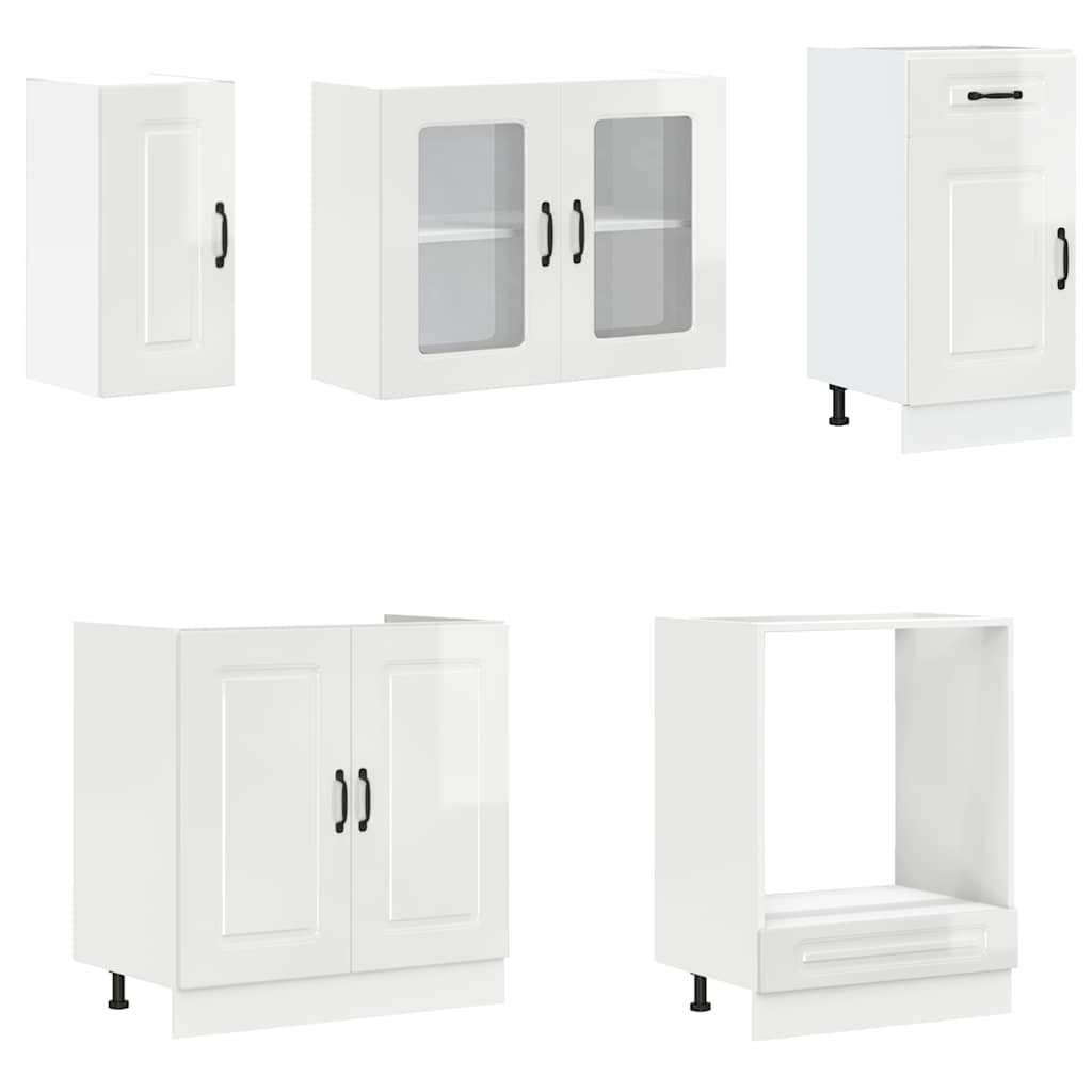 8 Piece Kitchen Cabinet Set Kalmar High Gloss White Engineered Wood