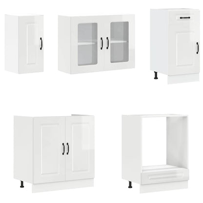 8 Piece Kitchen Cabinet Set Kalmar High Gloss White Engineered Wood