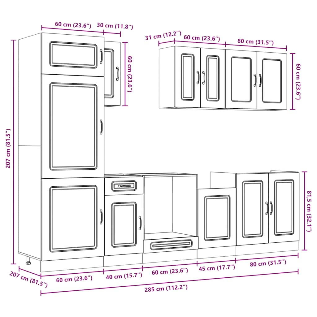 8 Piece Kitchen Cabinet Set Kalmar High Gloss White Engineered Wood