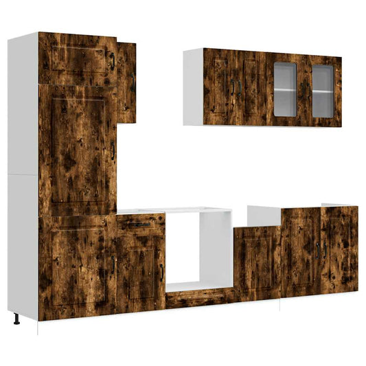 8 Piece Kitchen Cabinet Set "Kalmar" Smoked Oak Engineered Wood