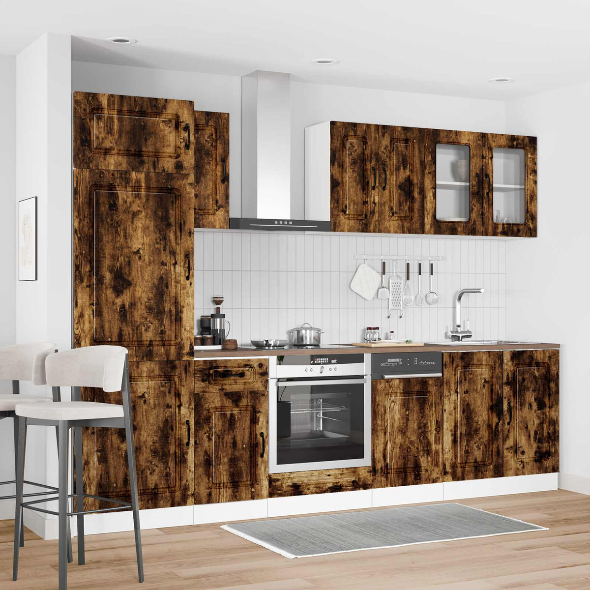 8 Piece Kitchen Cabinet Set "Kalmar" Smoked Oak Engineered Wood