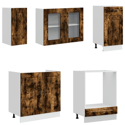 8 Piece Kitchen Cabinet Set "Kalmar" Smoked Oak Engineered Wood
