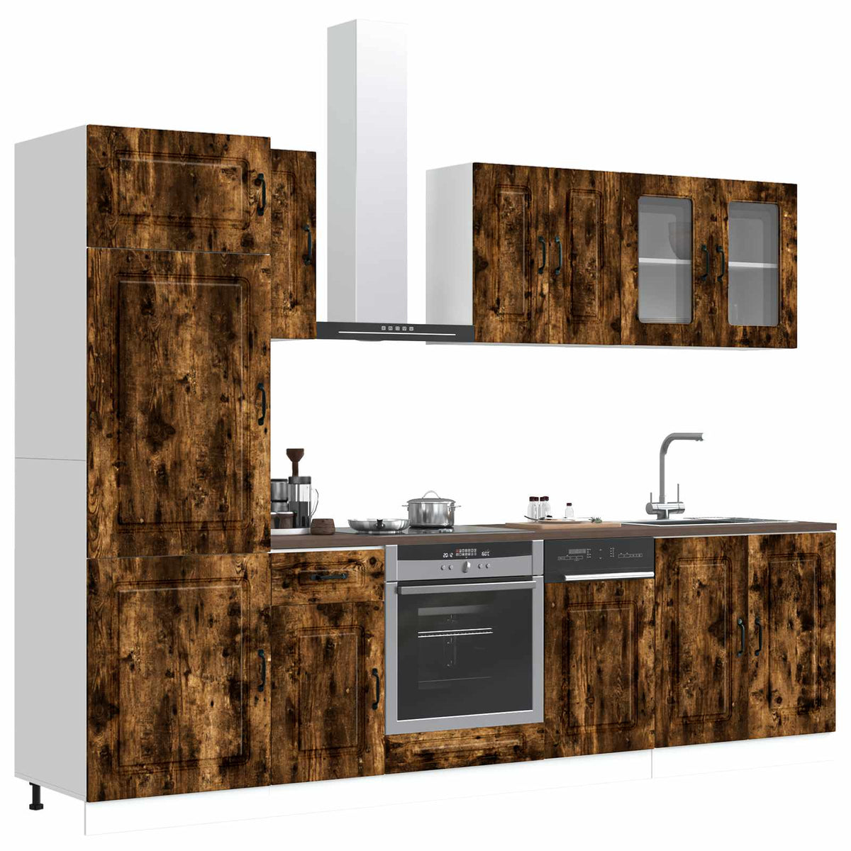 8 Piece Kitchen Cabinet Set "Kalmar" Smoked Oak Engineered Wood