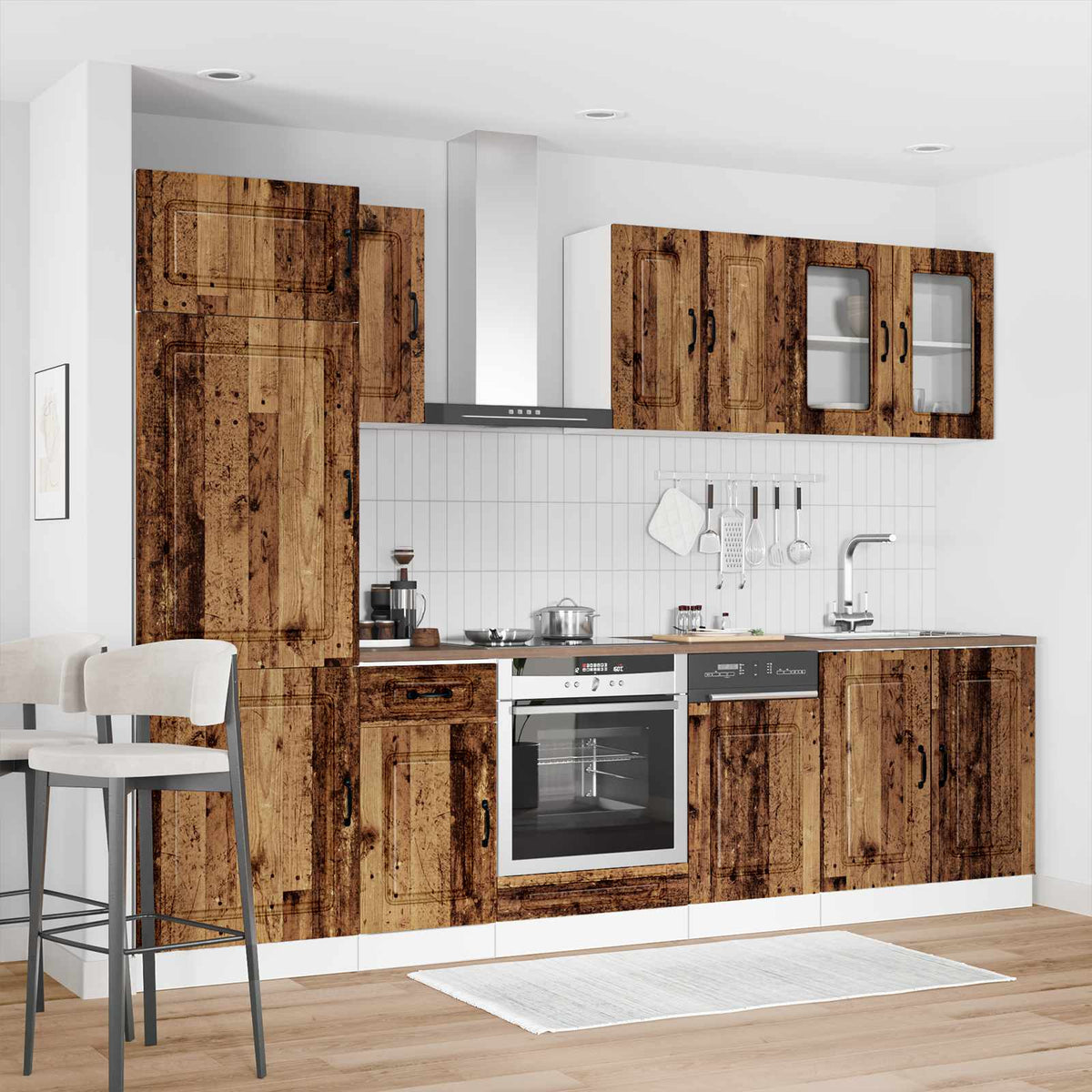 8 Piece Kitchen Cabinet Set "Kalmar" Old Wood Engineered Wood