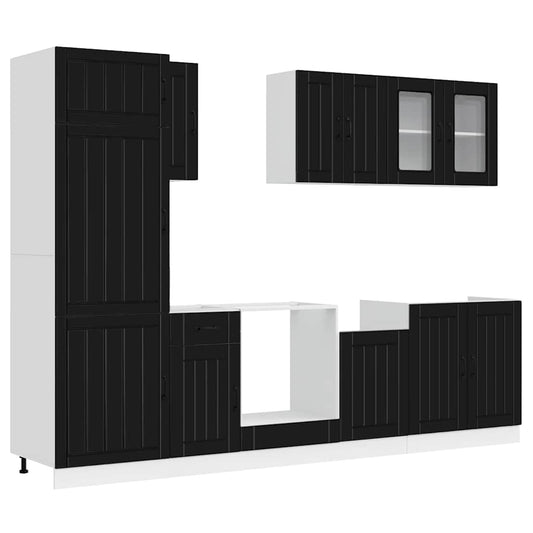 8 Piece Kitchen Cabinet Set "Kalmar" Black Engineered Wood