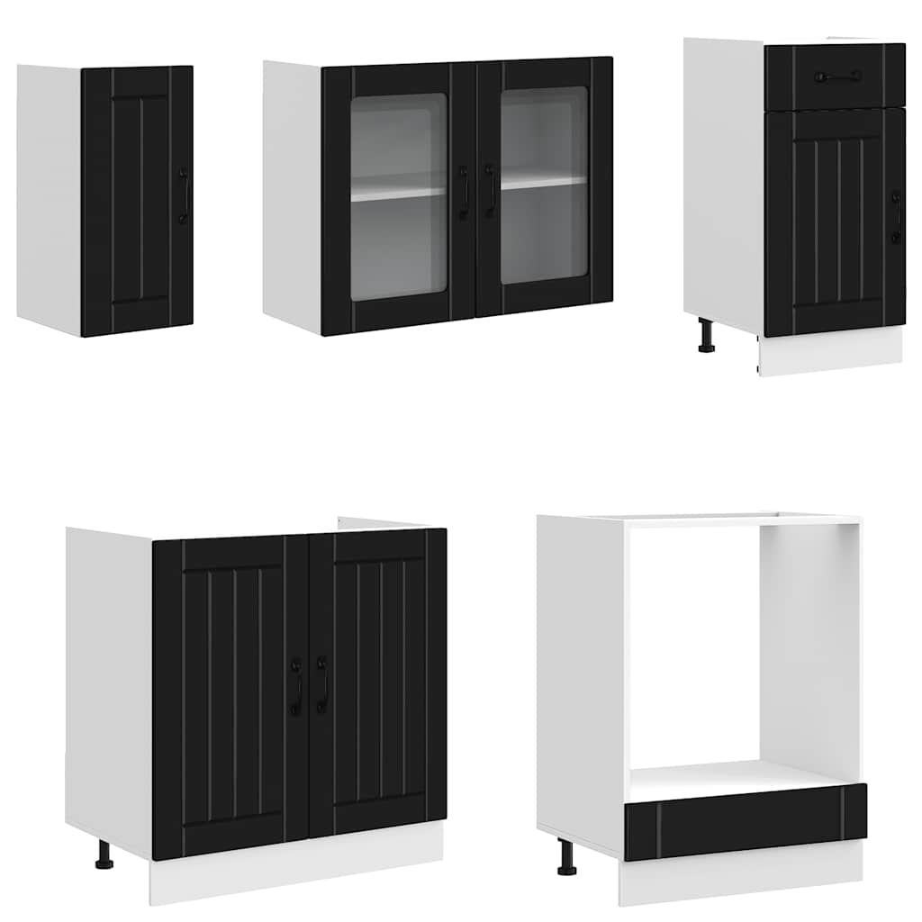 8 Piece Kitchen Cabinet Set "Kalmar" Black Engineered Wood
