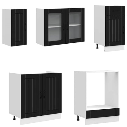 8 Piece Kitchen Cabinet Set "Kalmar" Black Engineered Wood