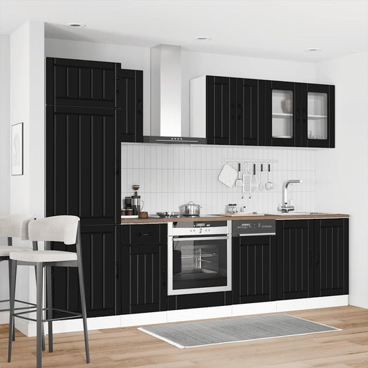 8 Piece Kitchen Cabinet Set "Kalmar" Black Engineered Wood