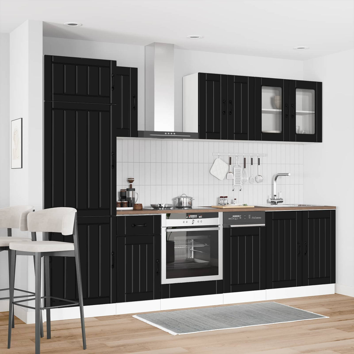8 Piece Kitchen Cabinet Set "Kalmar" Black Engineered Wood