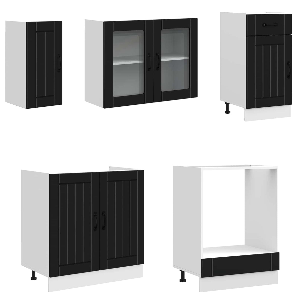 8 Piece Kitchen Cabinet Set "Kalmar" Black Engineered Wood