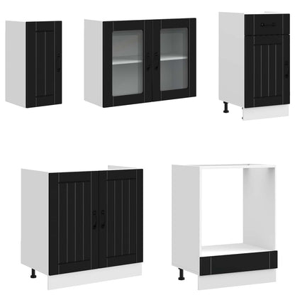 8 Piece Kitchen Cabinet Set "Kalmar" Black Engineered Wood