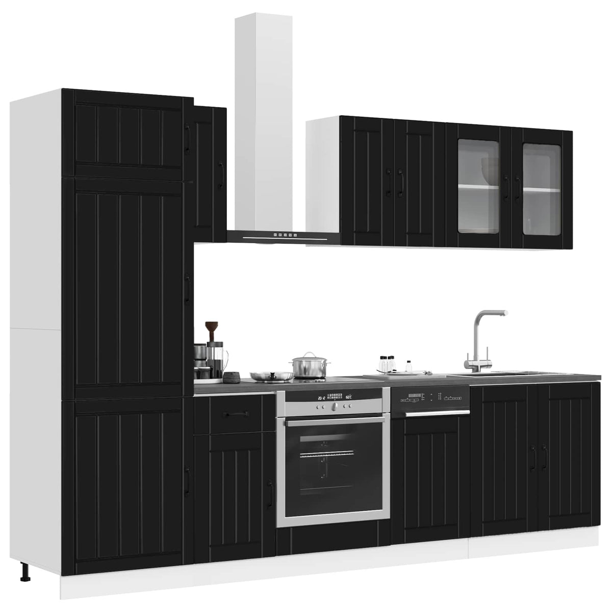 8 Piece Kitchen Cabinet Set "Kalmar" Black Engineered Wood