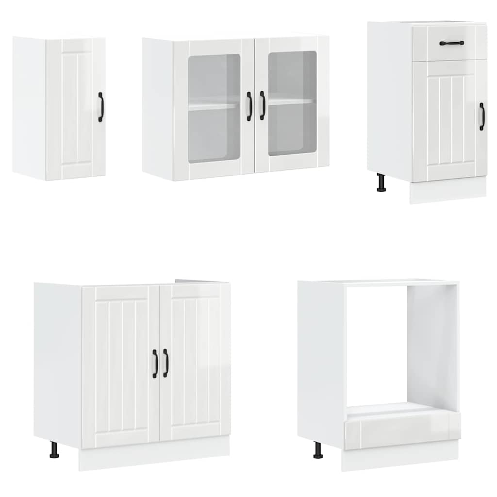 8 Piece Kitchen Cabinet Set Lucca High Gloss White Engineered Wood