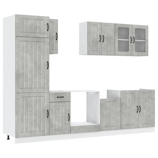 8 Piece Kitchen Cabinet Set Lucca Concrete Grey Engineered Wood