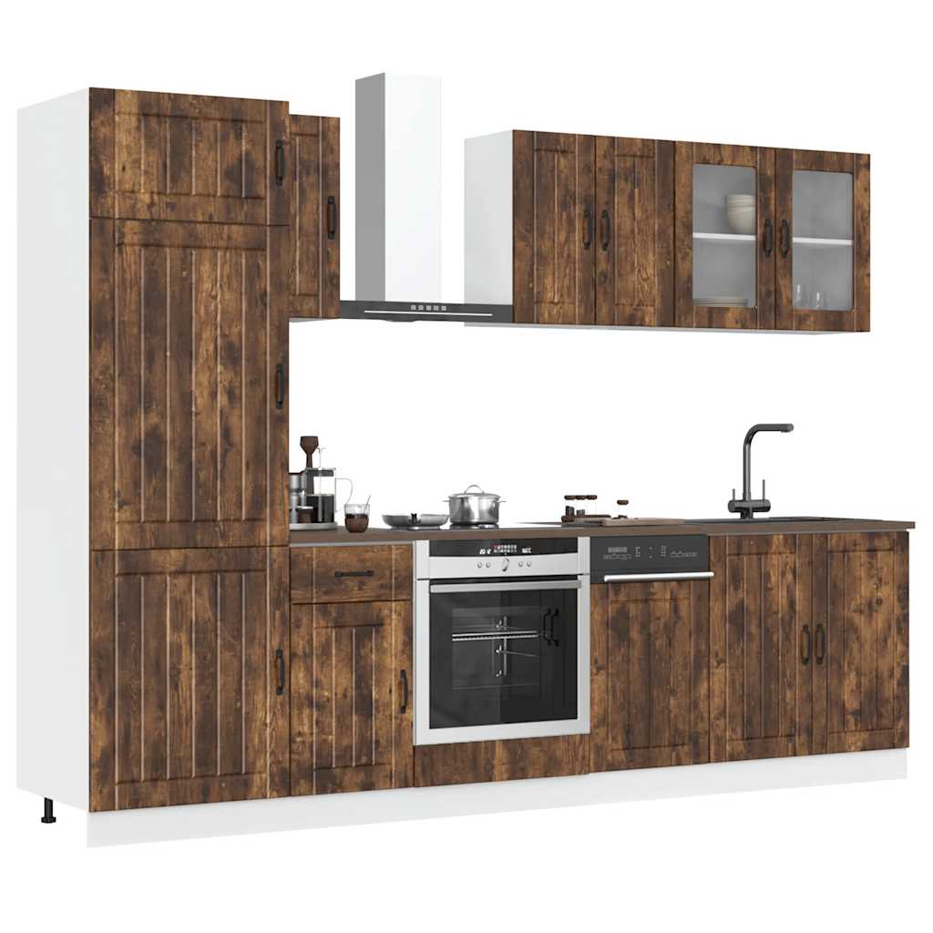 8 Piece Kitchen Cabinet Set Lucca Smoked Oak Engineered Wood