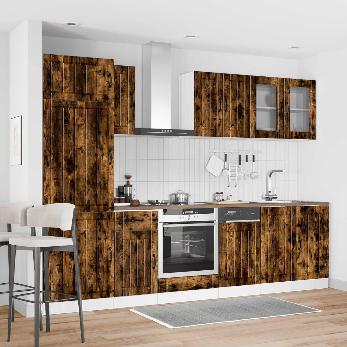 8 Piece Kitchen Cabinet Set "Lucca" Smoked Oak Engineered Wood