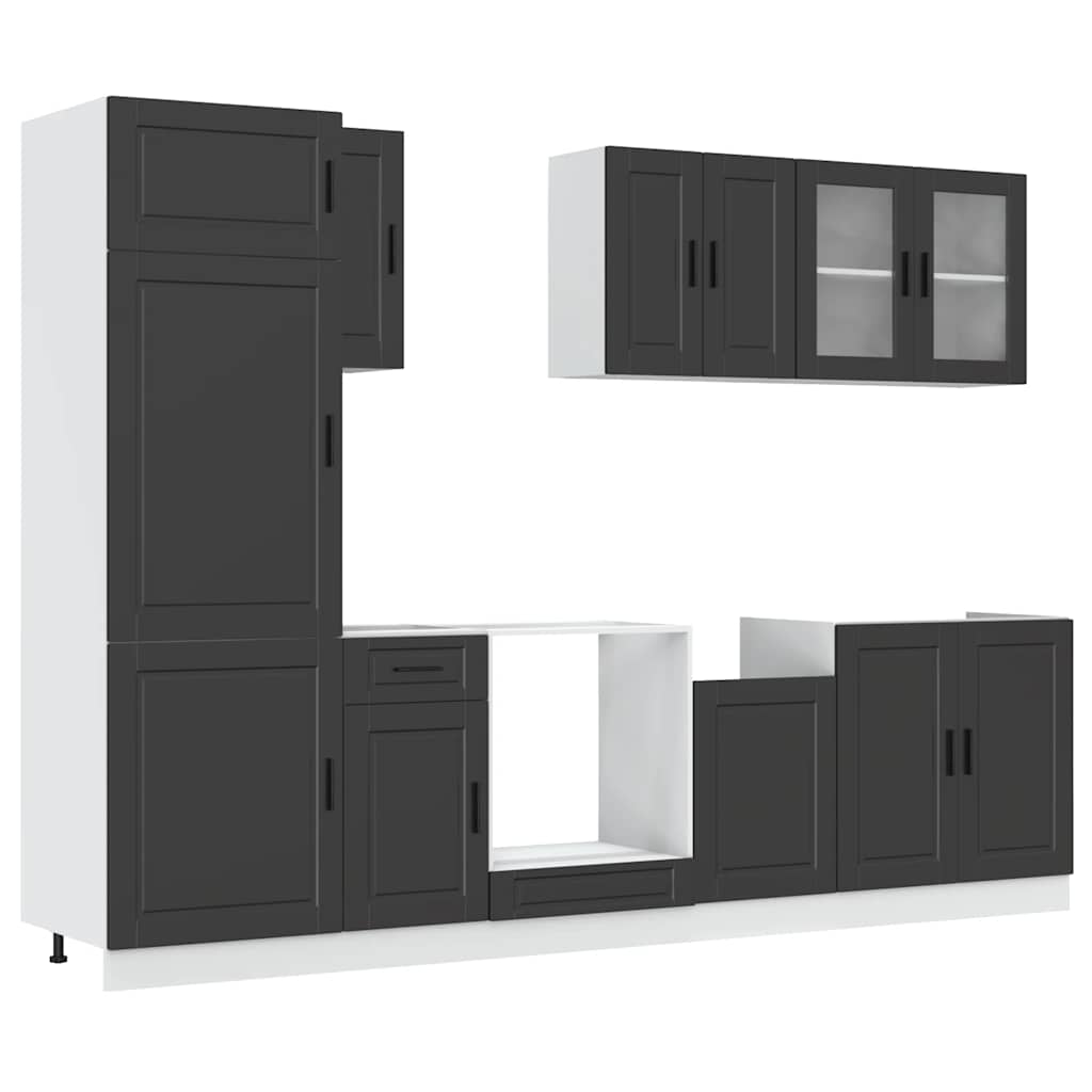 8 Piece Kitchen Cabinet Set Porto Black Engineered Wood