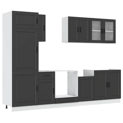 8 Piece Kitchen Cabinet Set Porto Black Engineered Wood