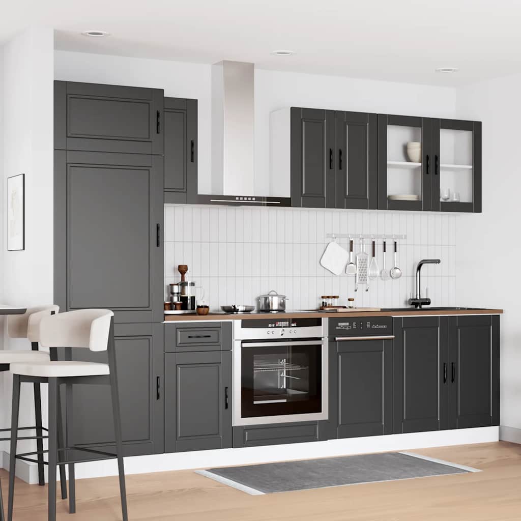 8 Piece Kitchen Cabinet Set Porto Black Engineered Wood