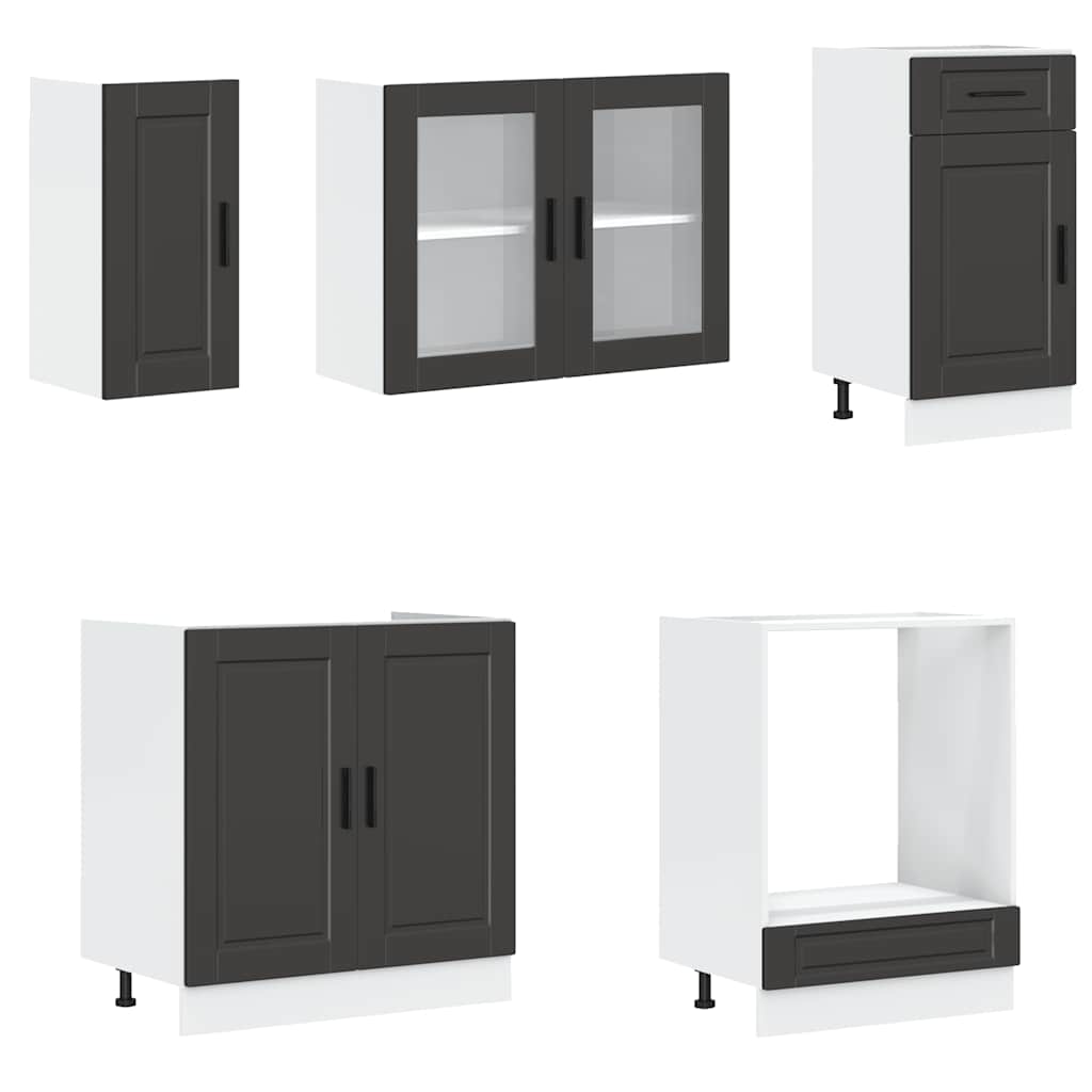 8 Piece Kitchen Cabinet Set Porto Black Engineered Wood