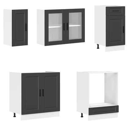 8 Piece Kitchen Cabinet Set Porto Black Engineered Wood